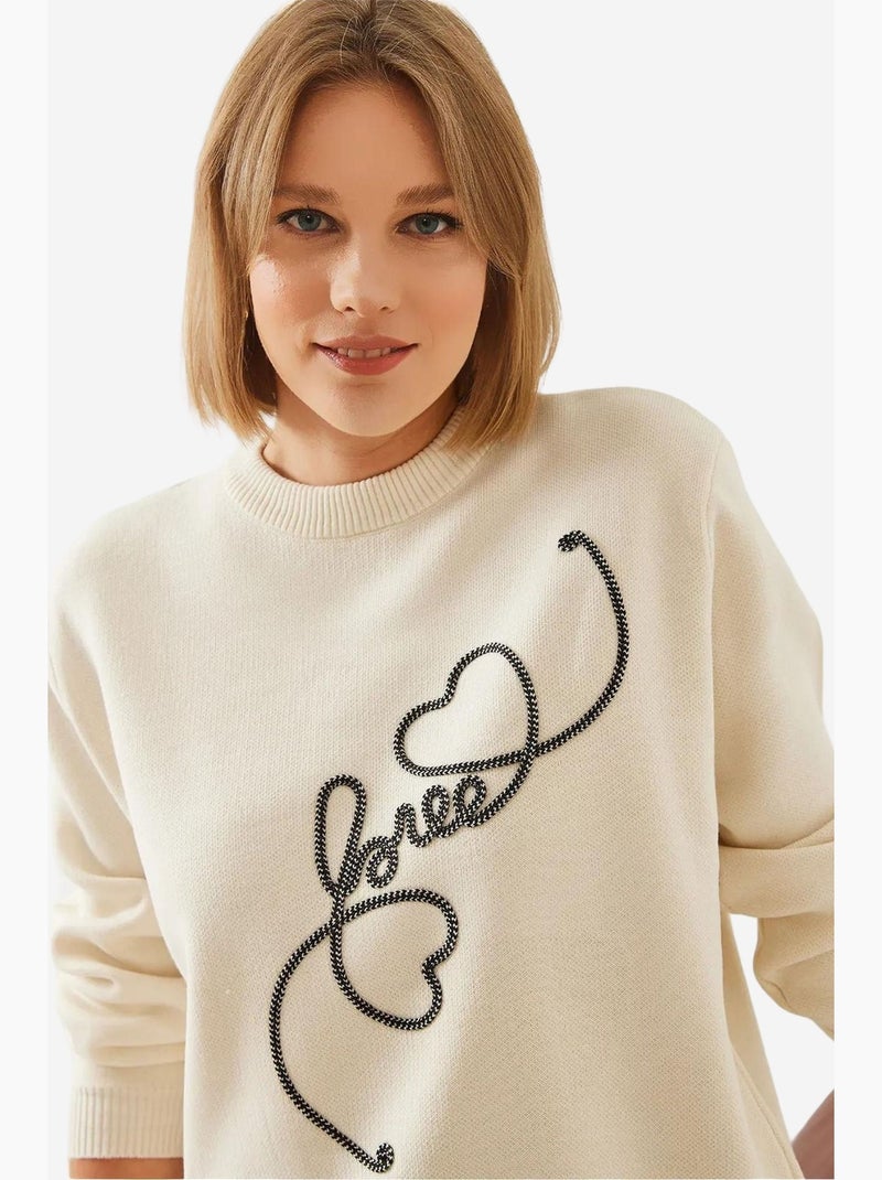 Camisola de malha bordada com corações lucci Bege-argila - Kiabi