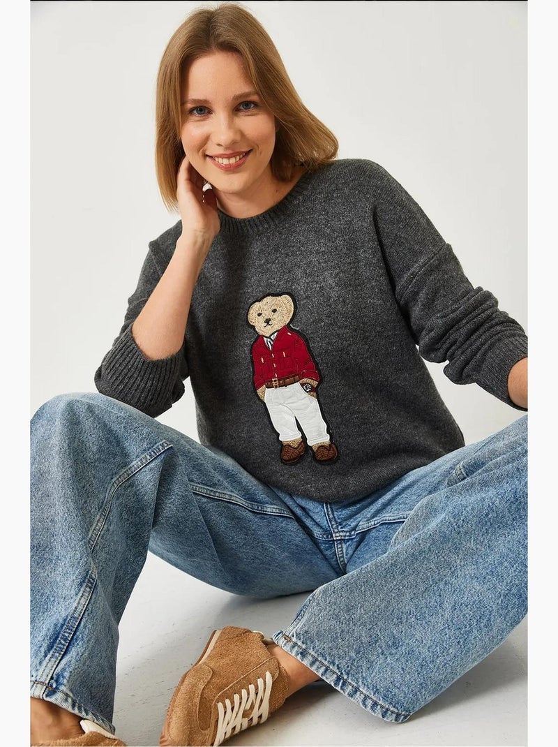 Camisola de malha bordada teddy lucci Cinza escuro - Kiabi