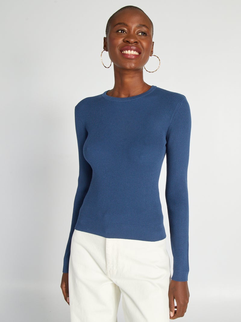 Camisola de malha canelada Azul Escuro - Kiabi