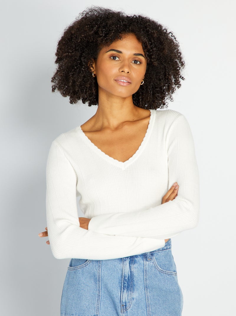 Camisola de malha canelada BRANCO - Kiabi