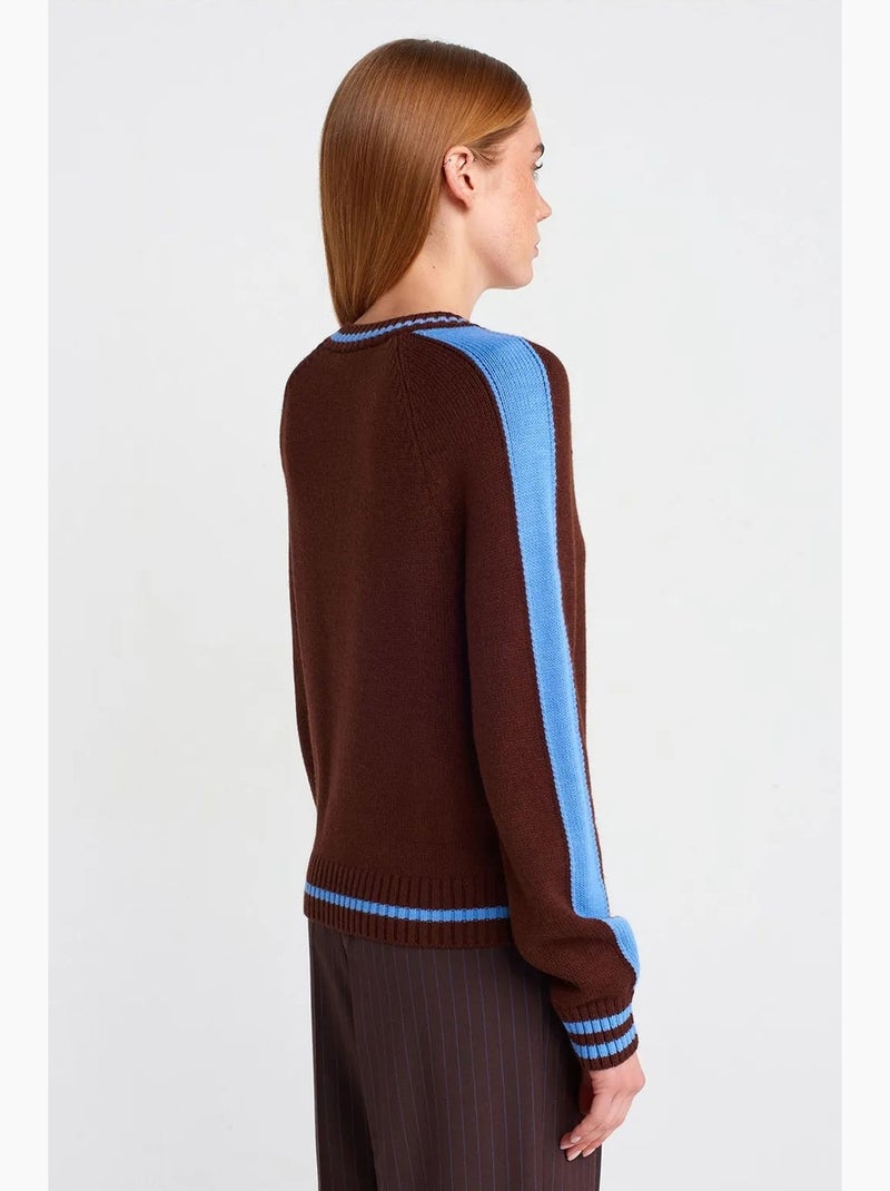 Camisola de malha canelada com decote em v às riscas dilvin Multicolorido - Kiabi