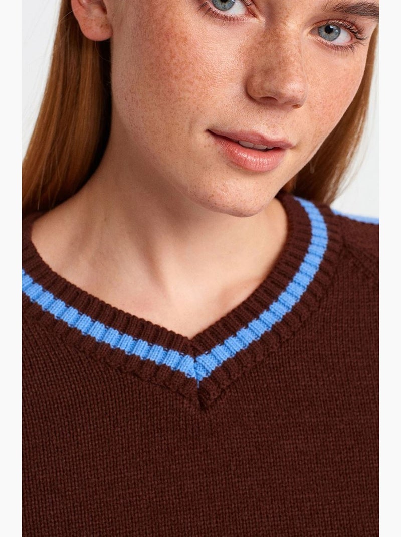 Camisola de malha canelada com decote em v às riscas dilvin Multicolorido - Kiabi