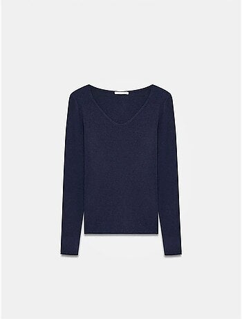 Camisola de malha canelada com decote em v slim fit dilvin
