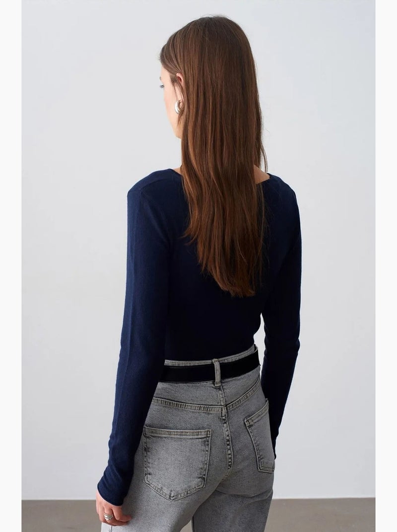 Camisola de malha canelada com decote em v slim fit dilvin Azul-marinho - Kiabi