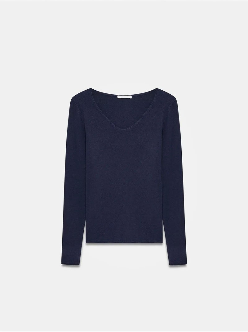 Camisola de malha canelada com decote em v slim fit dilvin Azul-marinho - Kiabi