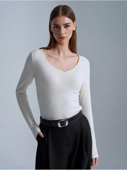 Camisola de malha canelada com decote em v slim fit dilvin - Kiabi Camisola de malha canelada com decote em v slim fit dilvin - Kiabi