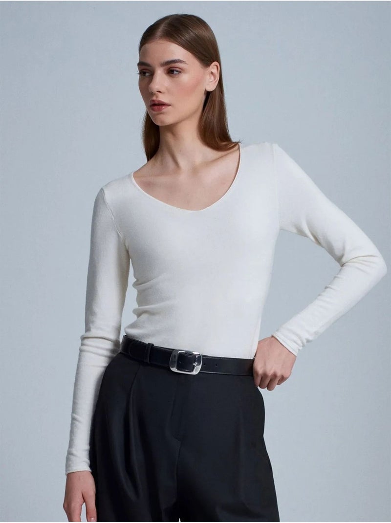 Camisola de malha canelada com decote em v slim fit dilvin Branco - Kiabi