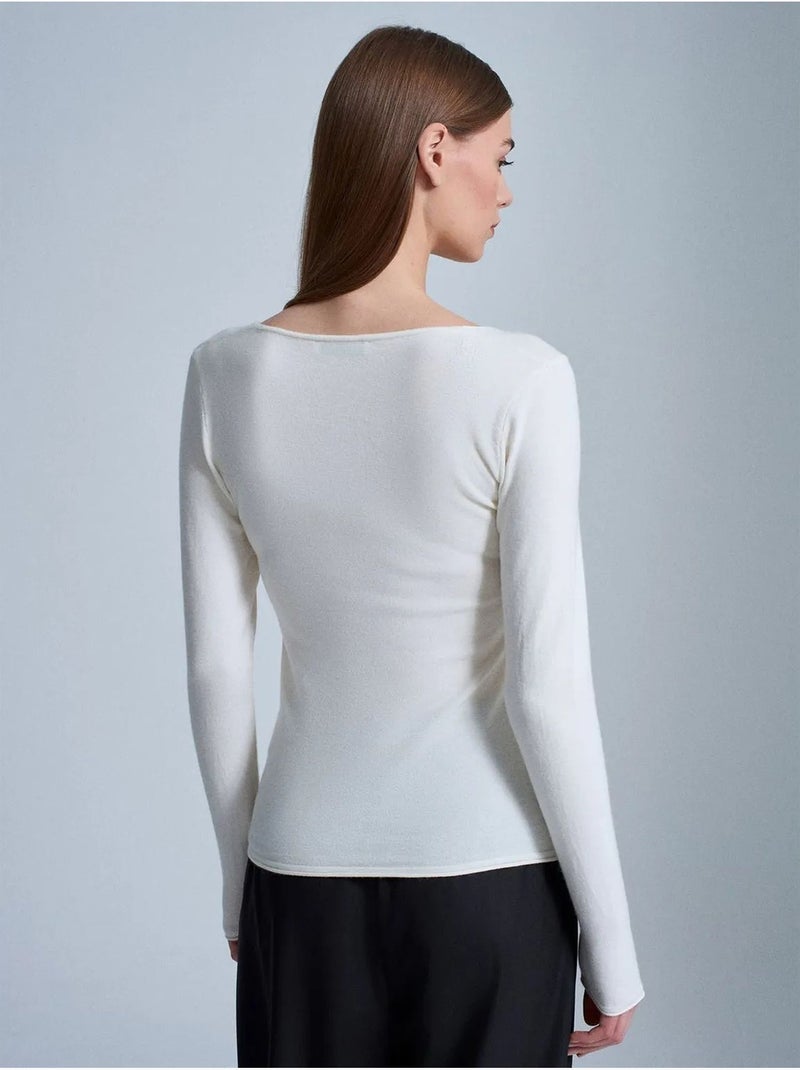 Camisola de malha canelada com decote em v slim fit dilvin Branco - Kiabi