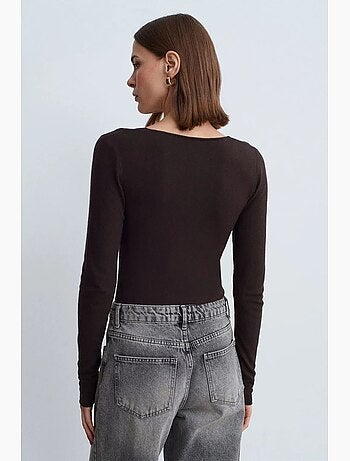 Camisola de malha canelada com decote em v slim fit dilvin