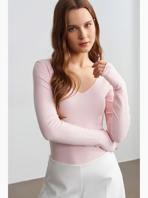 Camisola de malha canelada com decote em v slim fit dilvin - Kiabi Camisola de malha canelada com decote em v slim fit dilvin - Kiabi