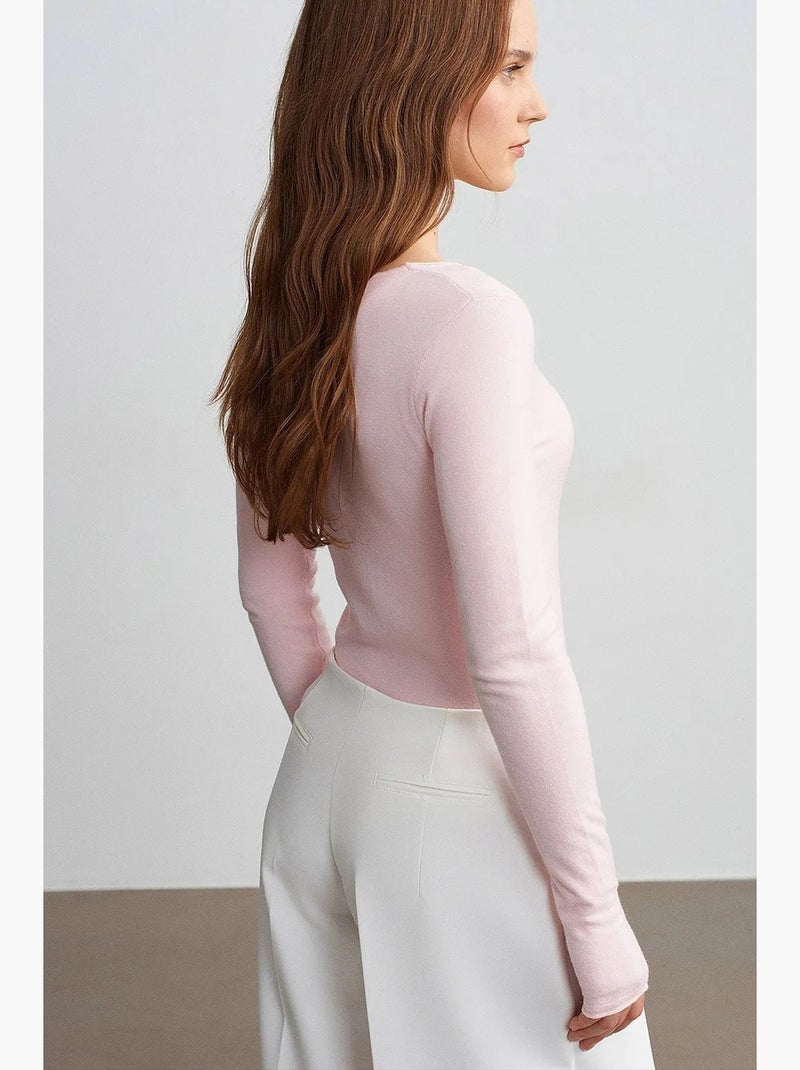 Camisola de malha canelada com decote em v slim fit dilvin Rosa-claro - Kiabi