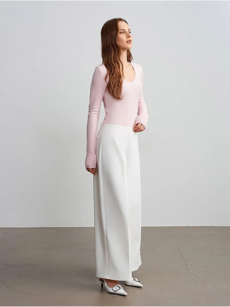 Camisola de malha canelada com decote em v slim fit dilvin Rosa-claro - Kiabi