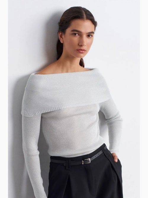 Camisola de malha canelada com decote ombro a ombro ajustada dilvin - Kiabi Camisola de malha canelada com decote ombro a ombro ajustada dilvin - Kiabi