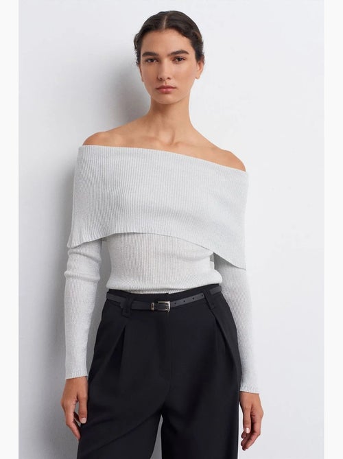 Camisola de malha canelada com decote ombro a ombro ajustada dilvin - Kiabi Camisola de malha canelada com decote ombro a ombro ajustada dilvin - Kiabi