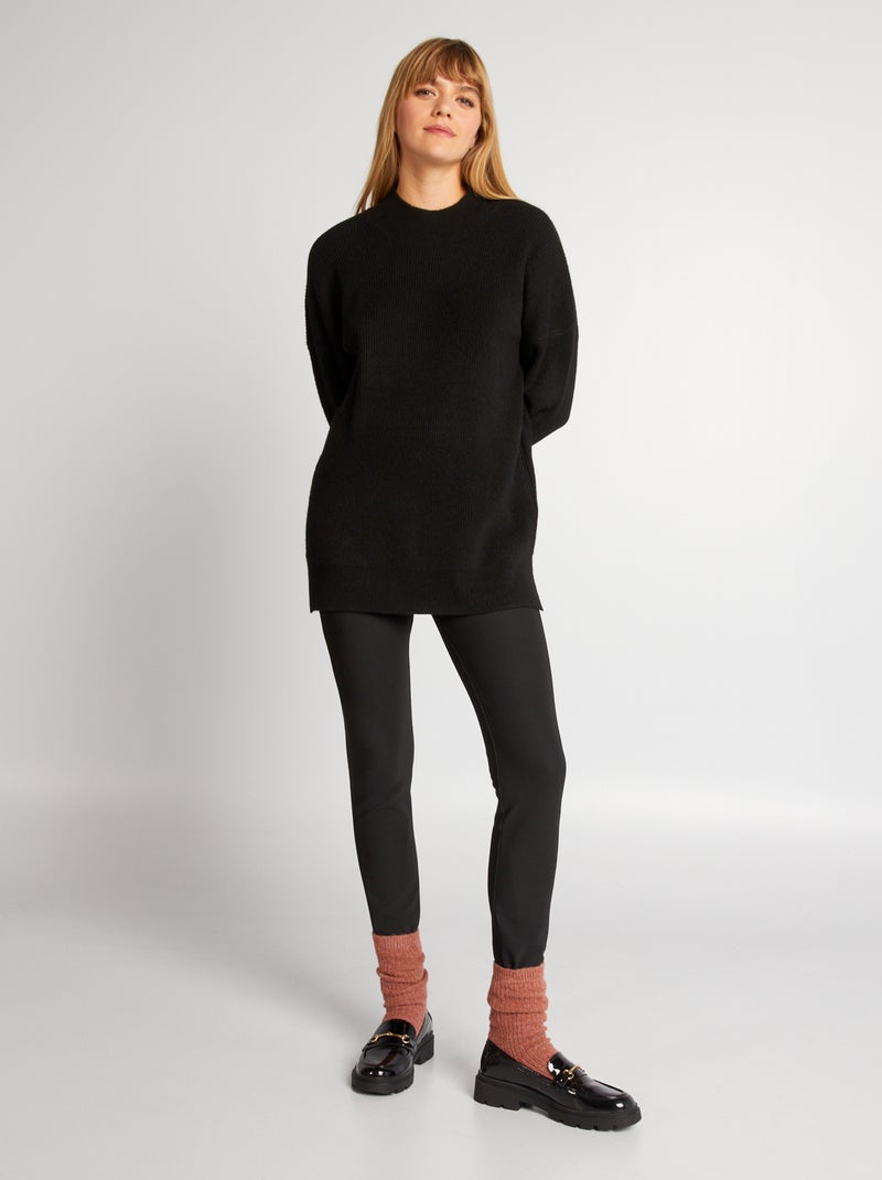 Camisola de malha canelada com gola subida Preto - Kiabi