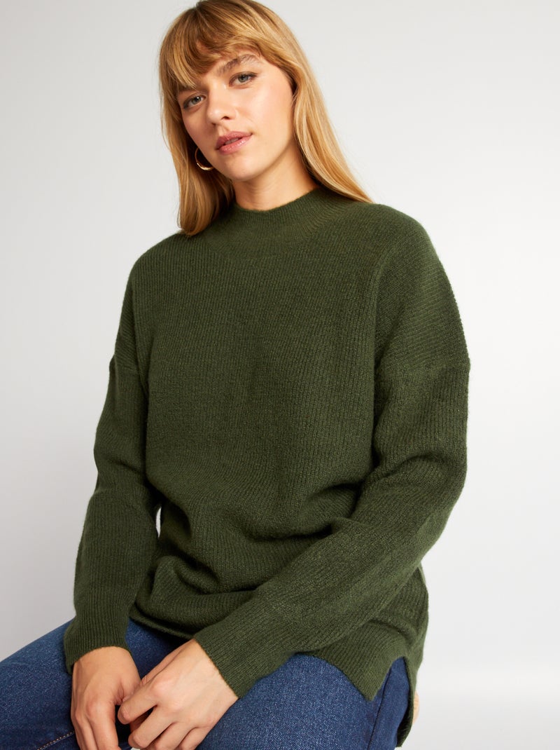 Camisola de malha canelada com gola subida VERDE - Kiabi