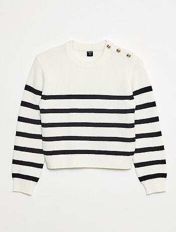 Camisola de malha canelada com ombro abotoado
