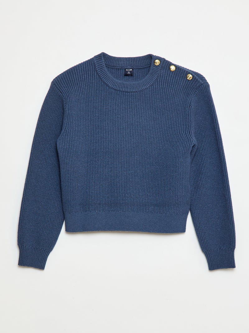 Camisola de malha canelada com ombro abotoado Azul - Kiabi