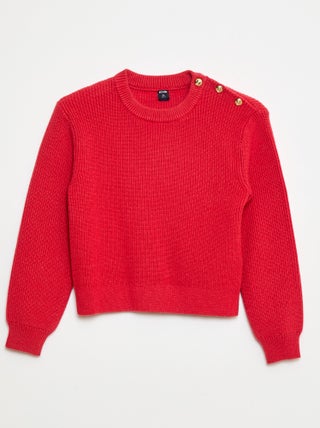 Camisola de malha canelada com ombro abotoado