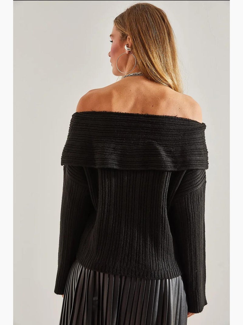 Camisola de malha canelada com ombros descobertos lucci Preto - Kiabi