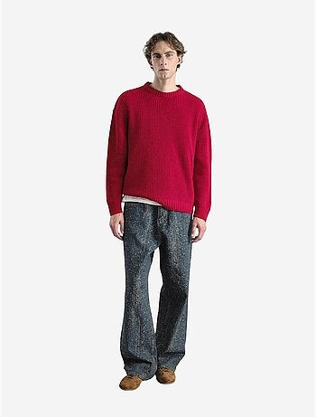 Camisola de malha canelada comfort fit com gola redonda giesto