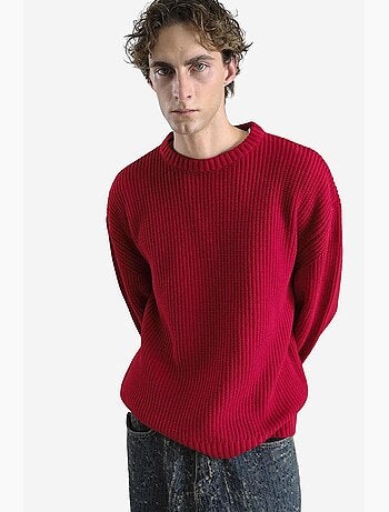 Camisola de malha canelada comfort fit com gola redonda giesto