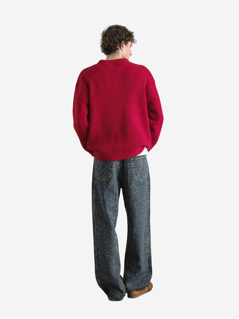 Camisola de malha canelada comfort fit com gola redonda giesto Vermelho - Kiabi