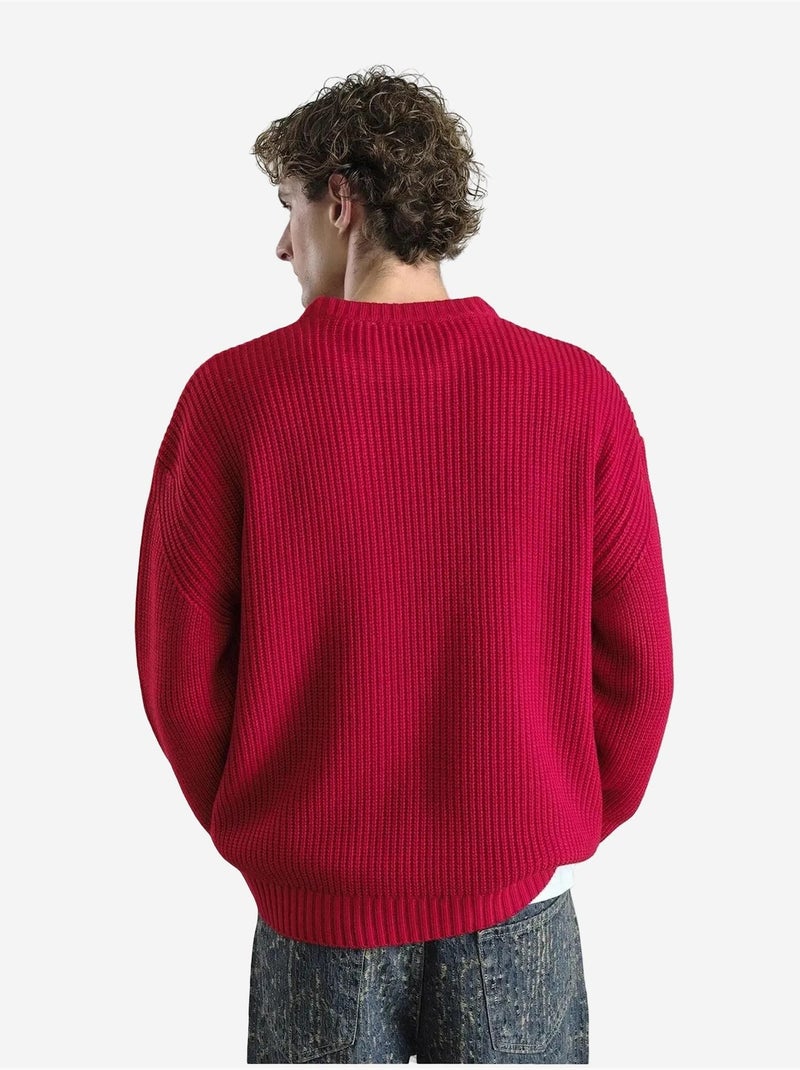 Camisola de malha canelada comfort fit com gola redonda giesto Vermelho - Kiabi