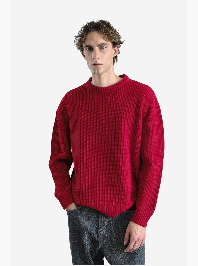 Camisola de malha canelada comfort fit com gola redonda giesto Vermelho - Kiabi