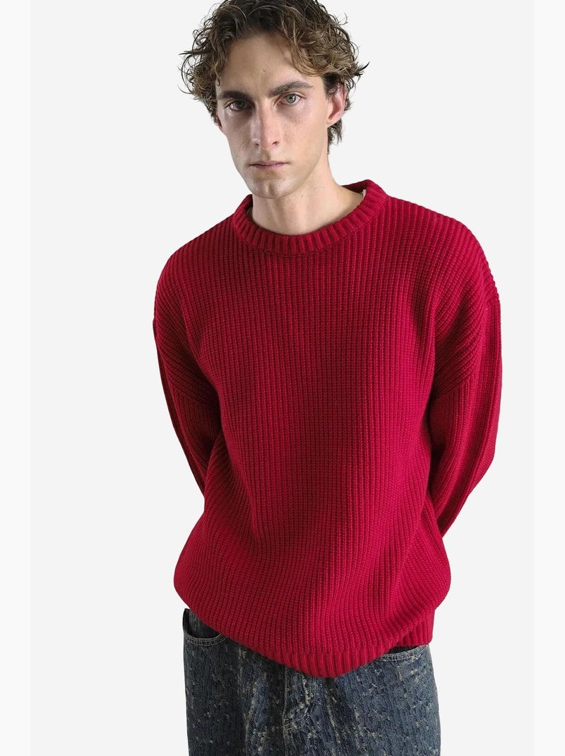 Camisola de malha canelada comfort fit com gola redonda giesto Vermelho - Kiabi