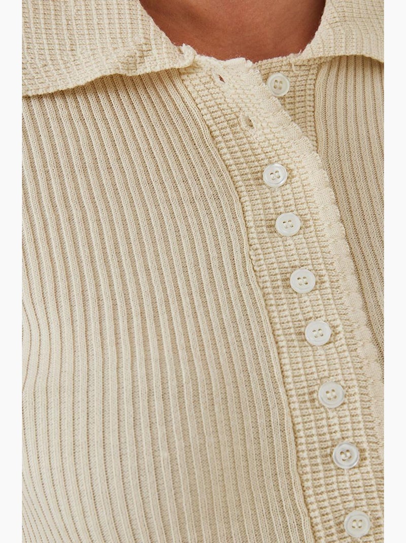Camisola de malha canelada de manga curta lucci Bege-argila - Kiabi