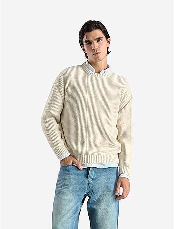 Camisola de malha canelada grossa com decote redondo giesto