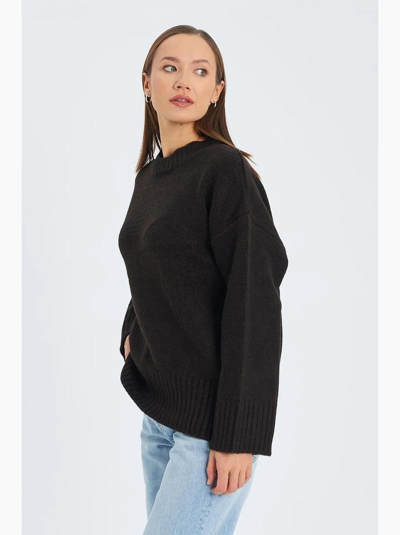 Camisola de malha canelada oversized com gola redonda mixray Castanho-escuro - Kiabi