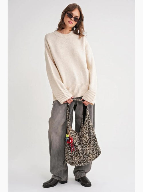 Camisola de malha canelada oversized com gola redonda mixray - Kiabi Camisola de malha canelada oversized com gola redonda mixray - Kiabi