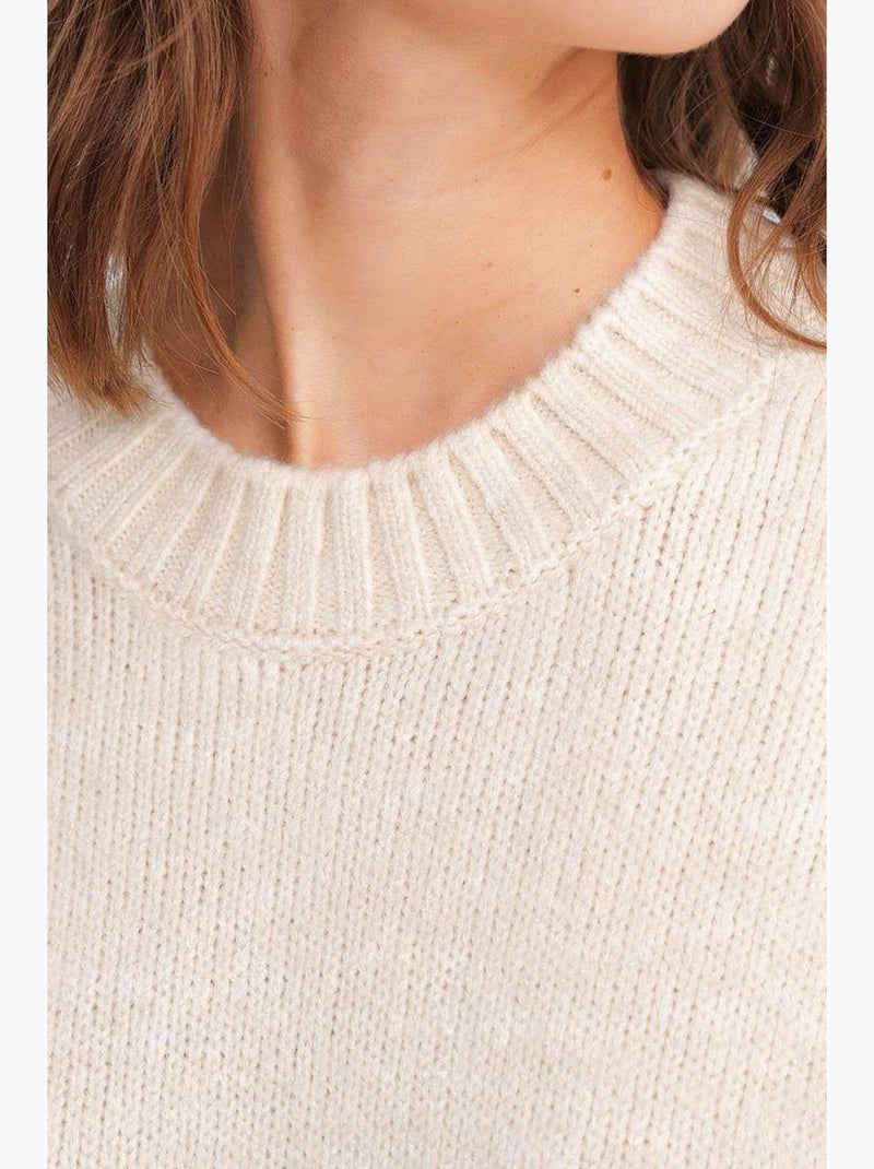 Camisola de malha canelada oversized com gola redonda mixray Creme - Kiabi