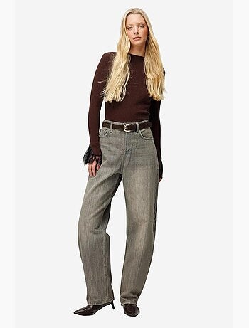 Camisola de malha canelada slim fit com gola redonda mixray