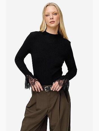Camisola de malha canelada slim fit com gola redonda mixray