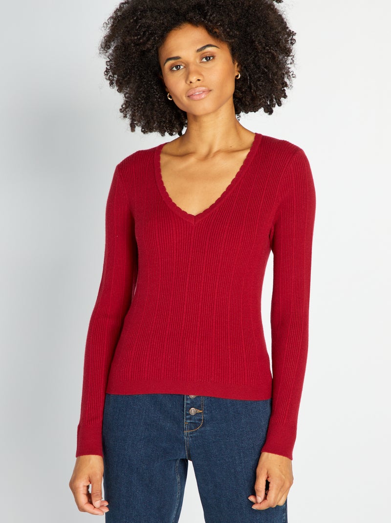 Camisola de malha canelada VERMELHO - Kiabi