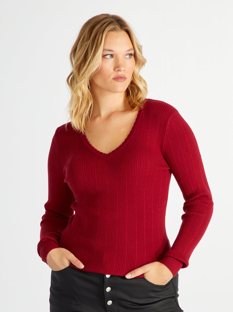 Camisola de malha canelada VERMELHO - Kiabi
