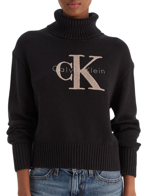 Camisola de Malha Chenille Calvin Klein Jeans Preta para Mulher - Kiabi