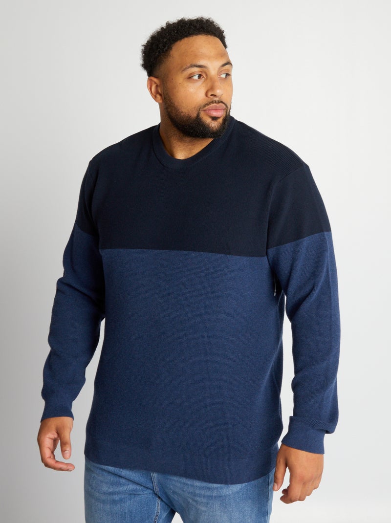 Camisola de malha color-block AZUL - Kiabi