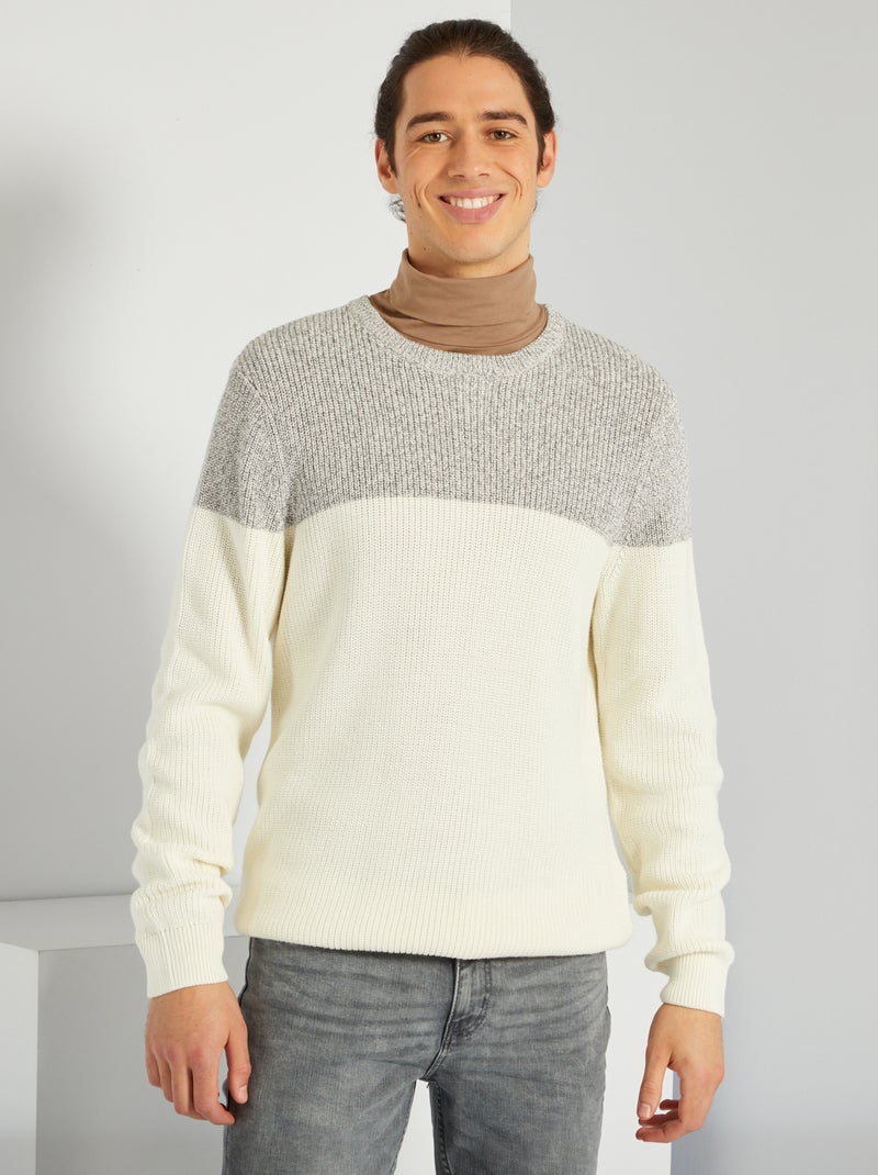 Camisola de malha 'color-block' BRANCO - Kiabi