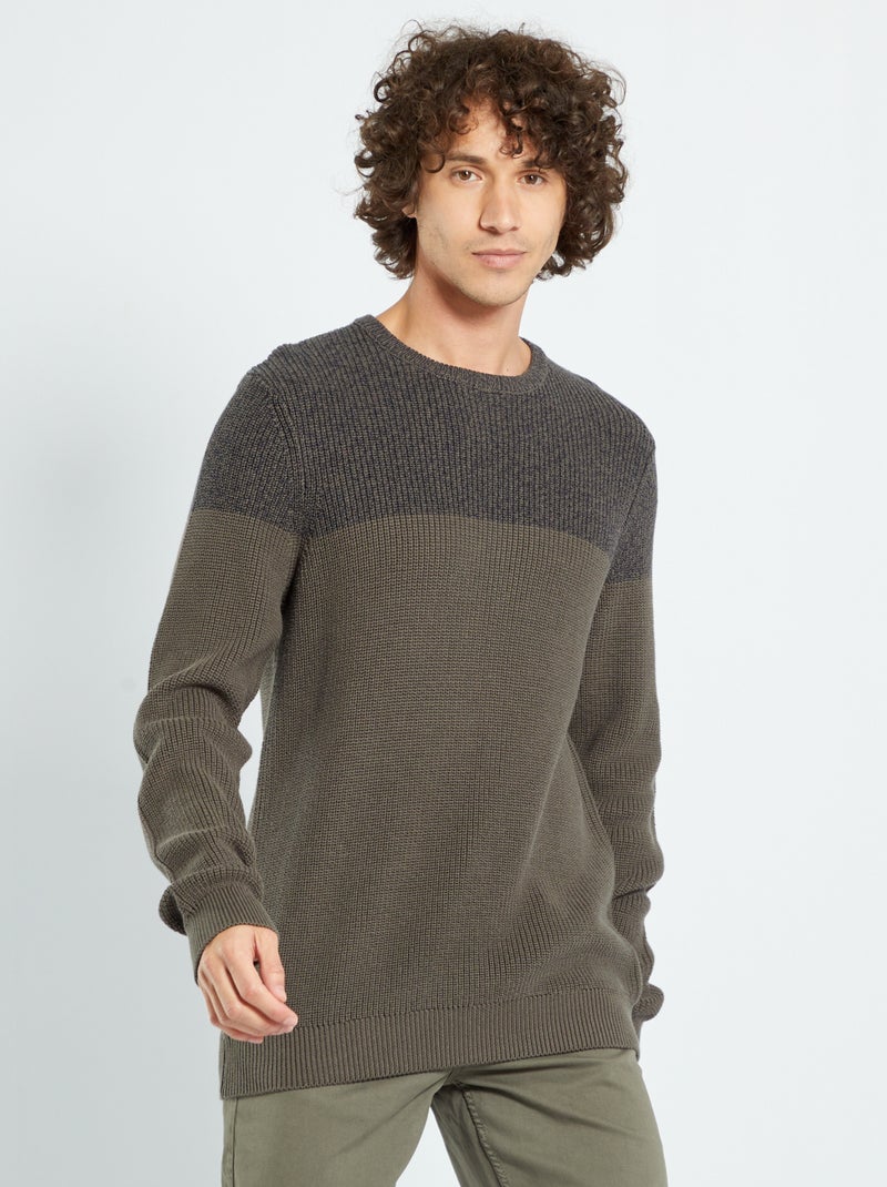 Camisola de malha 'color-block' CAQUI - Kiabi