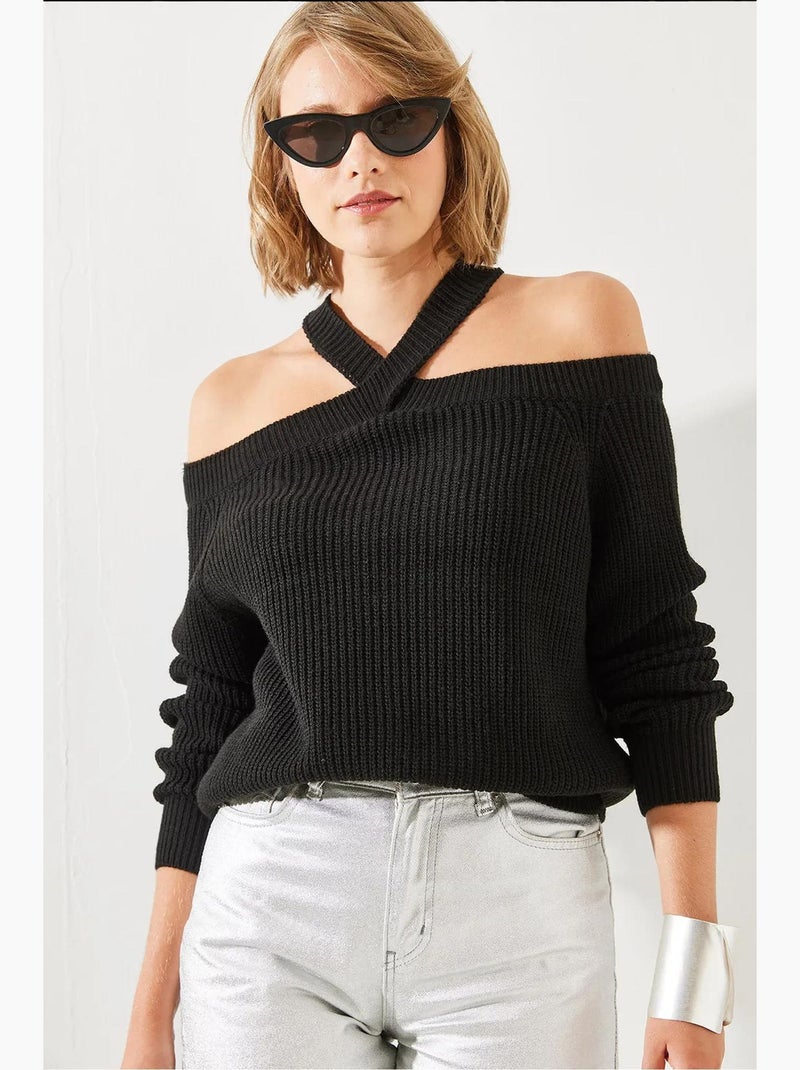 Camisola de malha com alça cruzada lucci Preto - Kiabi