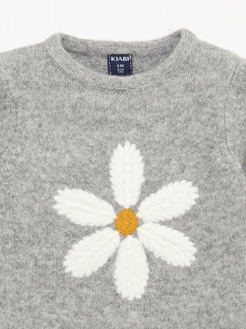 Camisola de malha com bordado Cinza - Kiabi