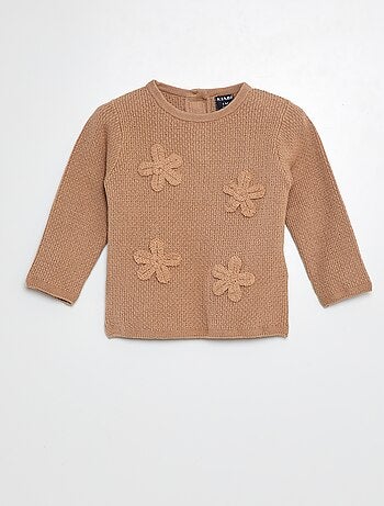 Camisola de malha com bordado flores
