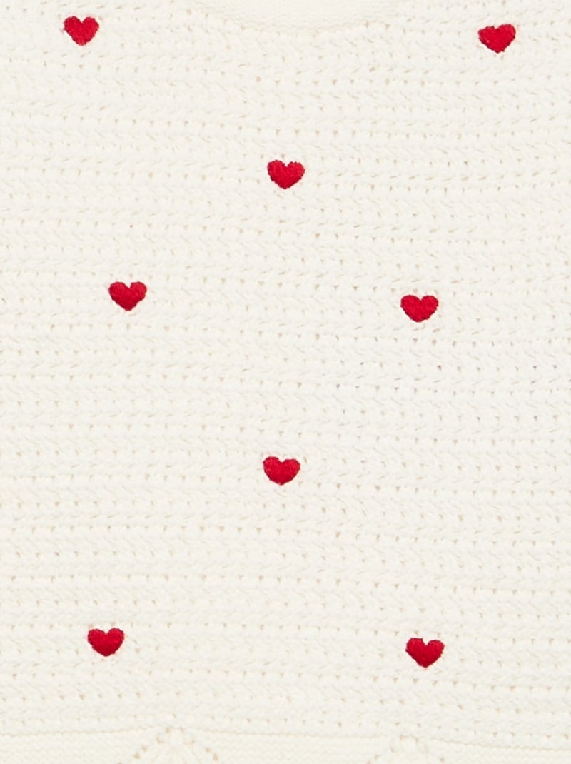 Camisola de malha com bordados de "corações" Branco - Kiabi