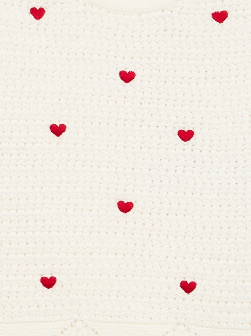 Camisola de malha com bordados de "corações" Branco - Kiabi