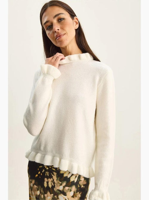 Camisola de malha com botões e meio gola alta com folho lucci - Kiabi Camisola de malha com botões e meio gola alta com folho lucci - Kiabi