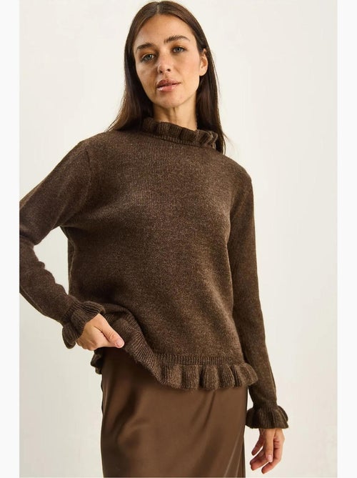 Camisola de malha com botões e meio gola alta com folho lucci - Kiabi Camisola de malha com botões e meio gola alta com folho lucci - Kiabi